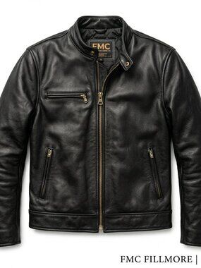 FMC First Manufacturing Co Black Leather Cafe Racer Moto Jacket Men’s S Slim